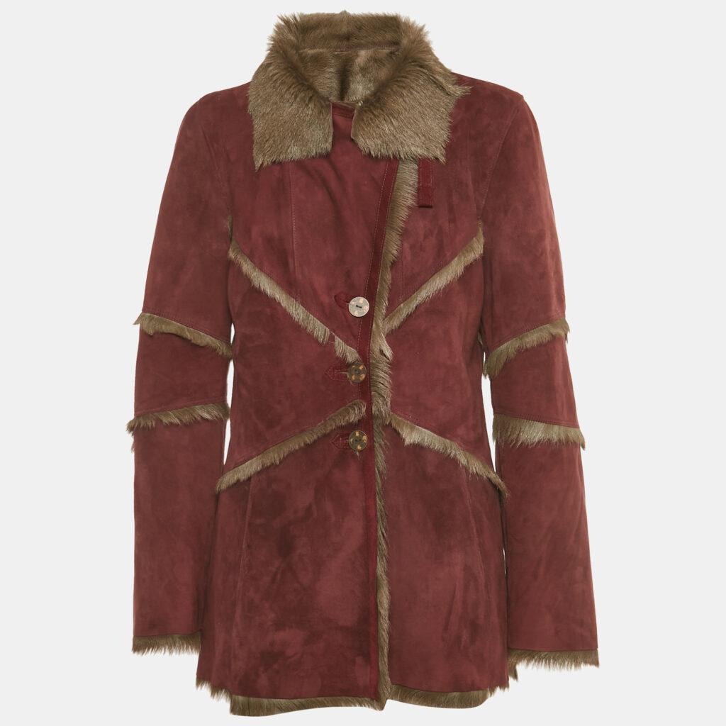 luxury-women-kenzo-used-clothes-p1210298-003-1.jpg Kenzo Jungle Burgundy Suede and Fur Button Front Coat M