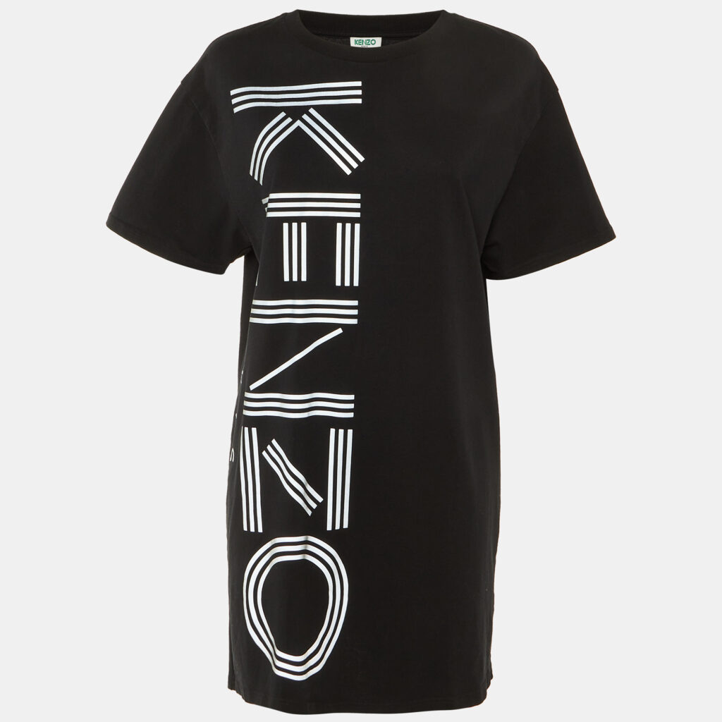 Kenzo Black Print Logo Cotton T-Shirt Dress S Kenzo Black Print Logo Cotton T-Shirt Dress S