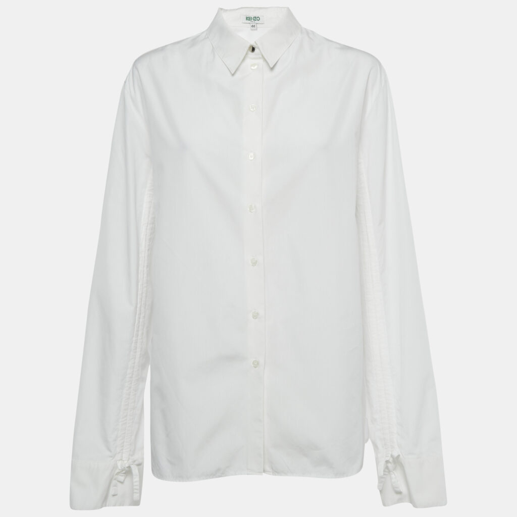 Kenzo White Poplin Drawstring Ruche Sleeve Shirt L Kenzo White Poplin Drawstring Ruche Sleeve Shirt L