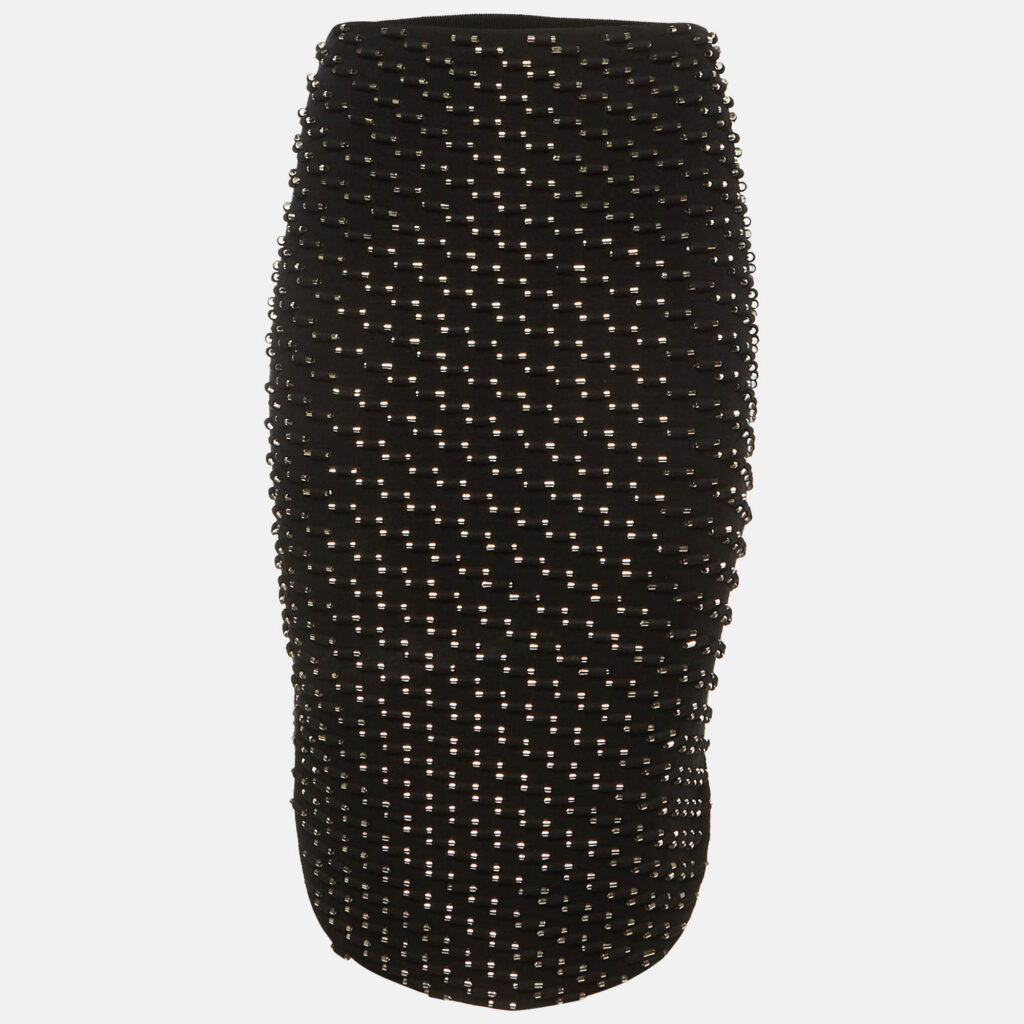 Kenzo Black Knit Studded Fitted Midi Skirt S Kenzo Black Knit Studded Fitted Midi Skirt S