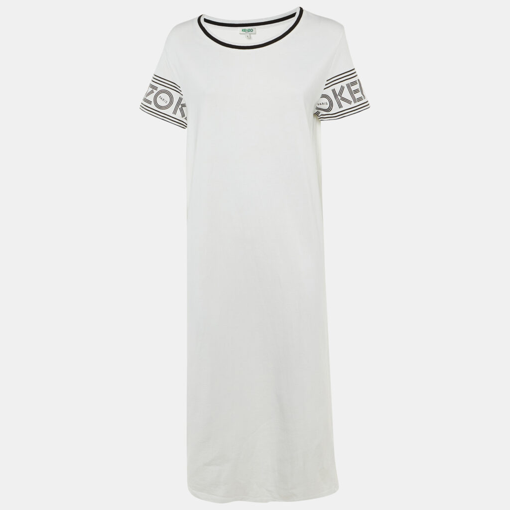 Kenzo White Logo Print Cotton Midi Dress L Kenzo White Logo Print Cotton Midi Dress L