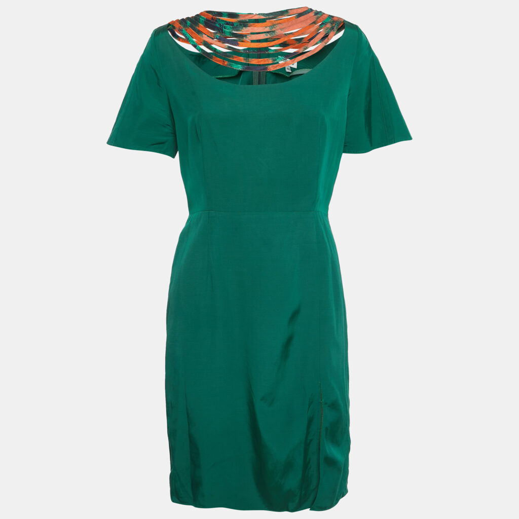 Kenzo Green Crepe Neck Detail Mini Dress L Kenzo Green Crepe Neck Detail Mini Dress L