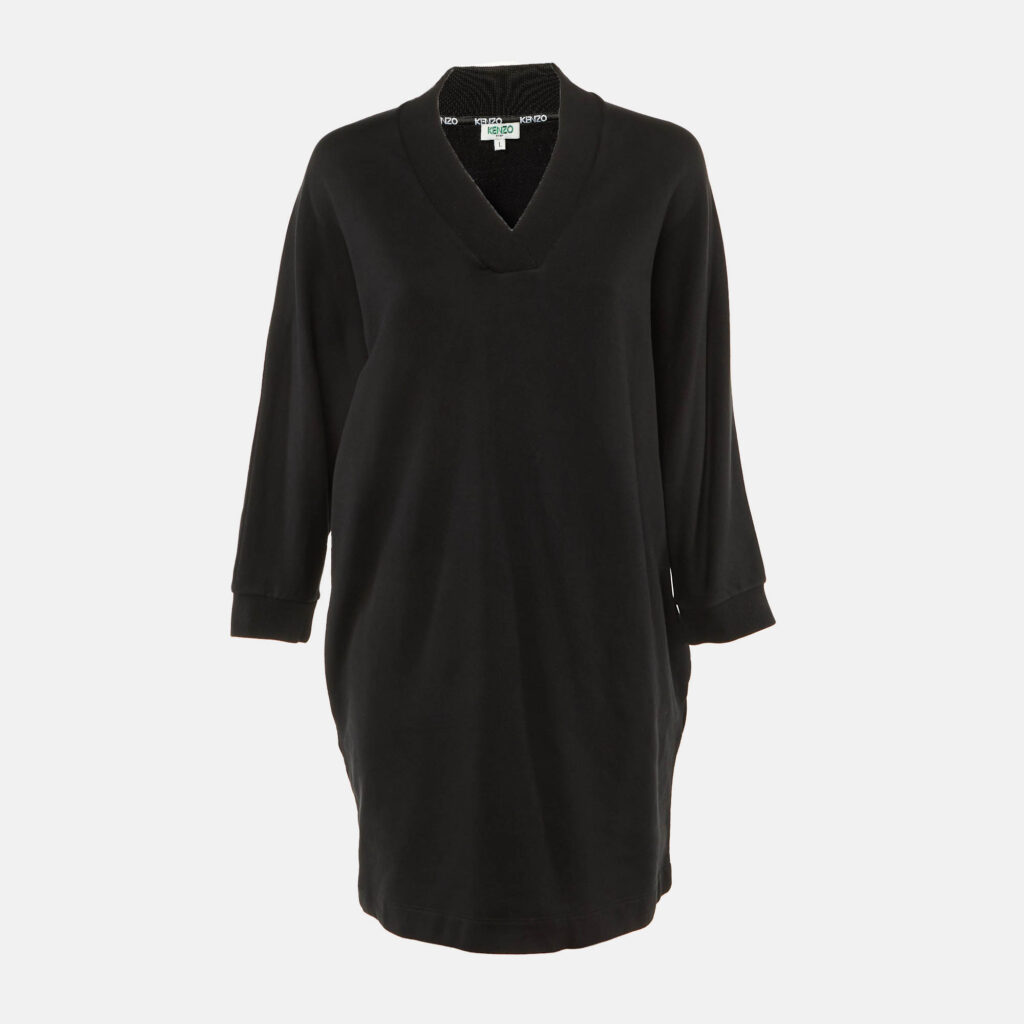 Kenzo Black Logo Print Cotton Sweater Dress L Kenzo Black Logo Print Cotton Sweater Dress L
