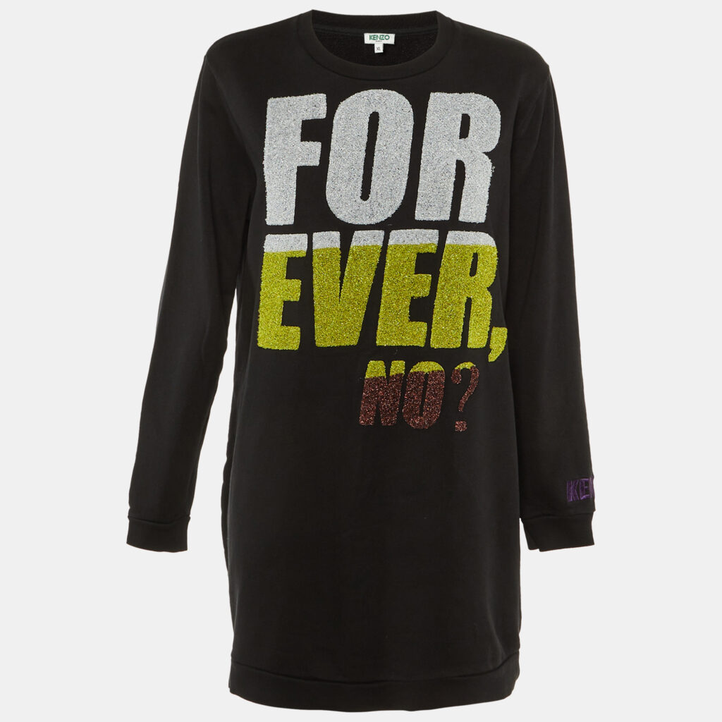 Kenzo Black 'Forever, No? Cotton Sweatshirt Dress XL Kenzo Black 'Forever, No? Cotton Sweatshirt Dress XL