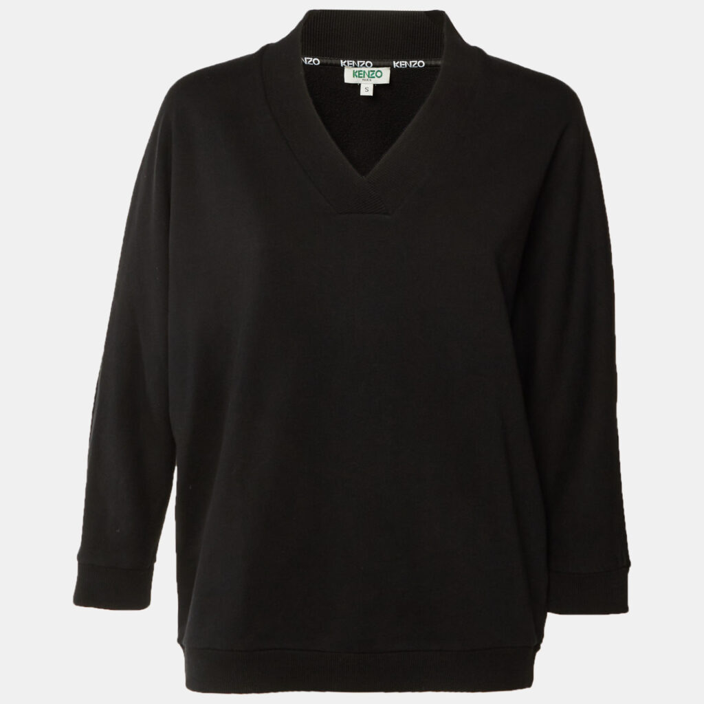 Kenzo Black Cotton Knit Logo Applique Sweatshirt S Kenzo Black Cotton Knit Logo Applique Sweatshirt S