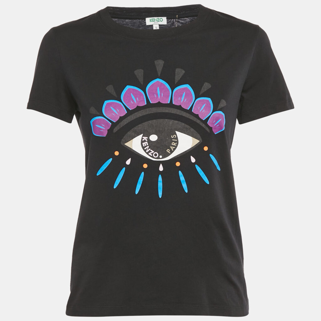 luxury-women-kenzo-used-clothes-p1241914-007.jpg Kenzo Black Eye Print Cotton T-Shirt S