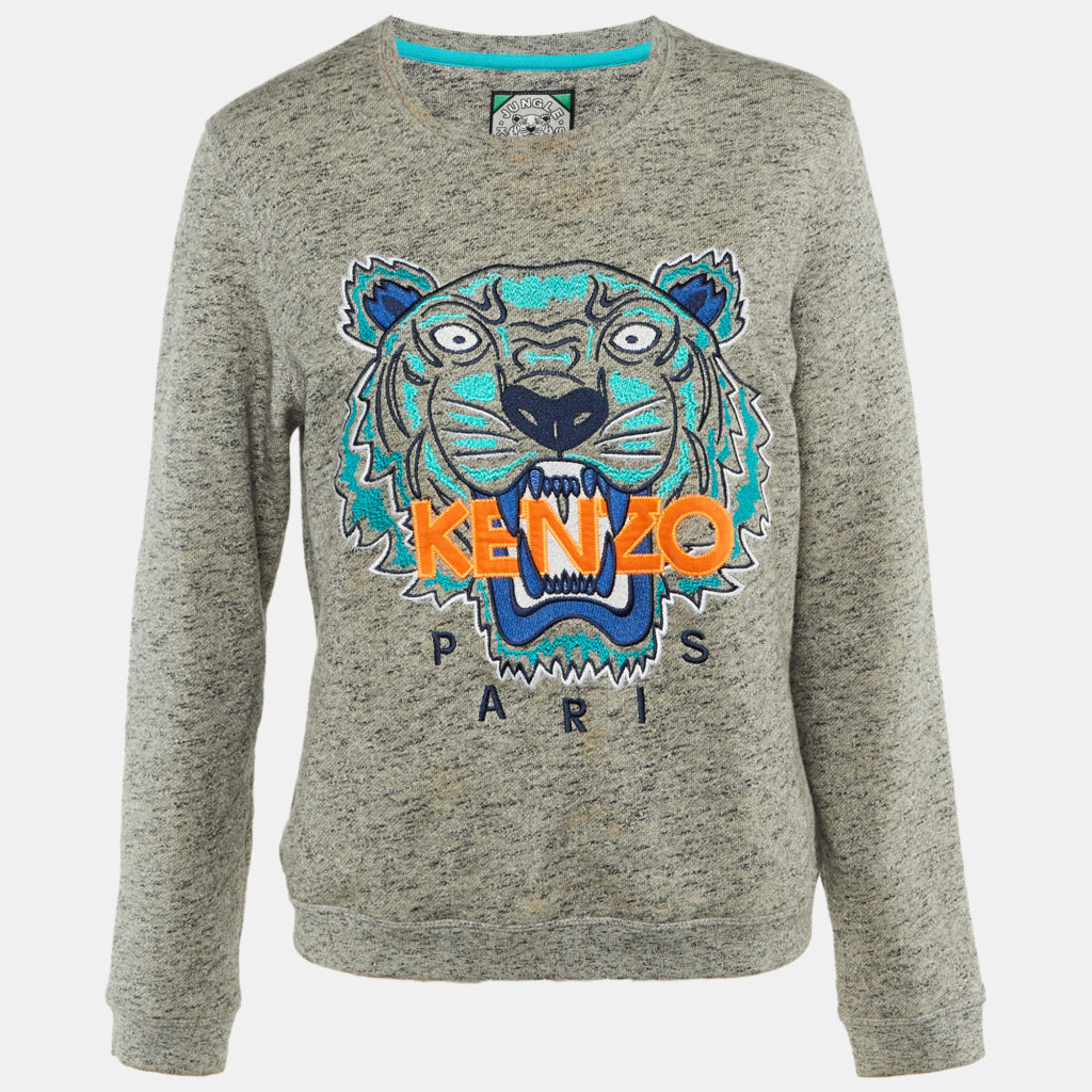 Kenzo Grey Tiger Head Embroidered Cotton Sweatshirt L Kenzo Grey Tiger Head Embroidered Cotton Sweatshirt L