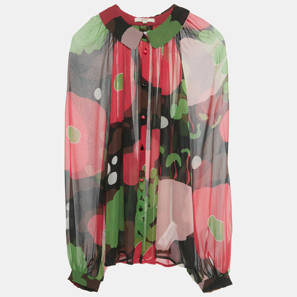 Kenzo Multicolor Printed Silk Sheer Blouse S Kenzo Multicolor Printed Silk Sheer Blouse S