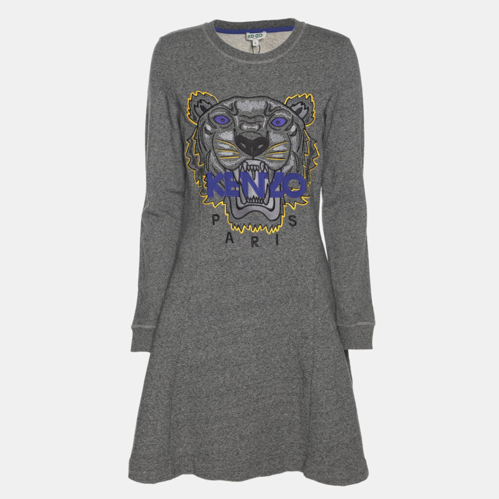 Kenzo Grey Jersey Long Sleeve Mini Dress S Kenzo Grey Jersey Long Sleeve Mini Dress S