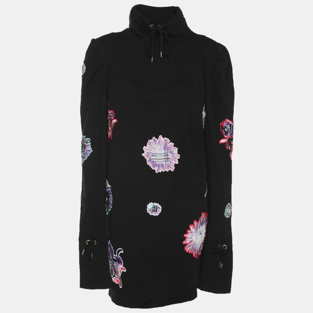 Kenzo Black Cotton Embroidered Drawstring Sweater M