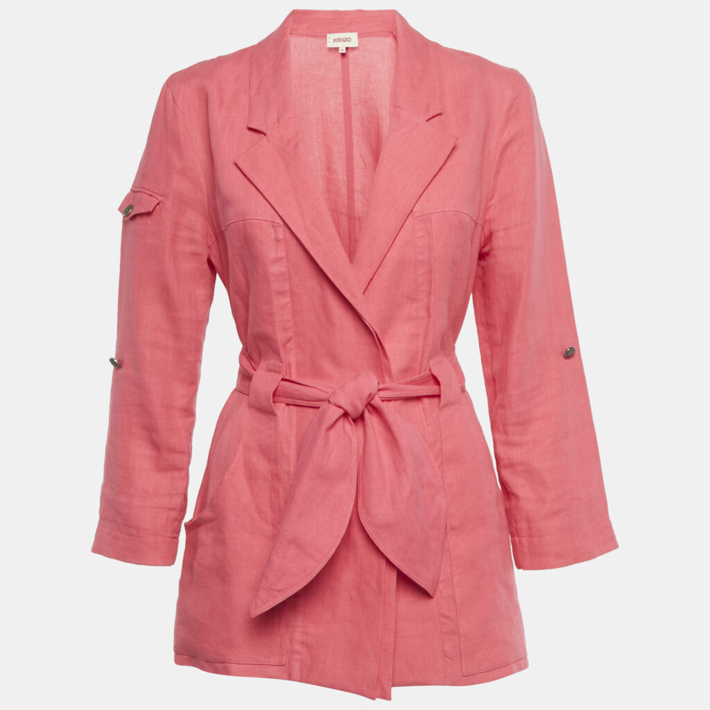 Kenzo Pink Linen Belted Blazer M Kenzo Pink Linen Belted Blazer M
