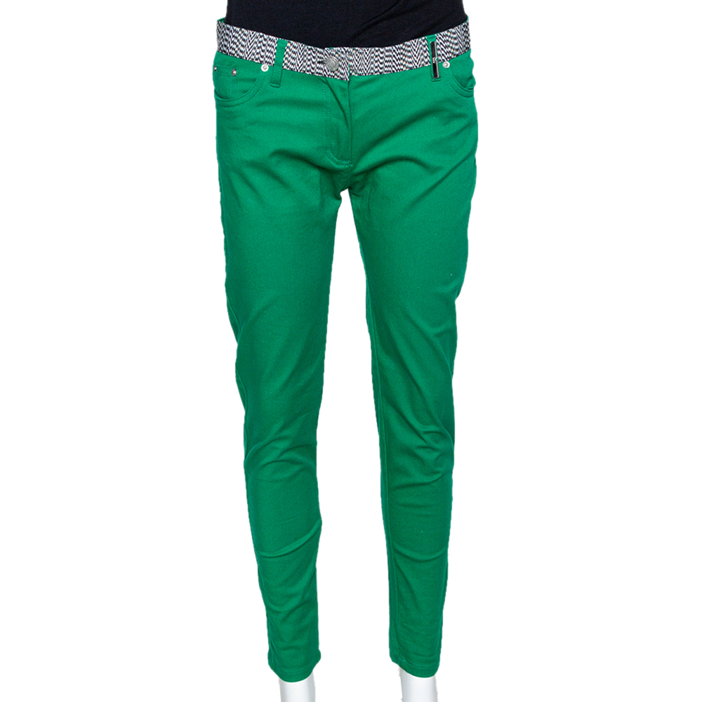 Kenzo Green Cotton Contrast Waist Band Trousers M