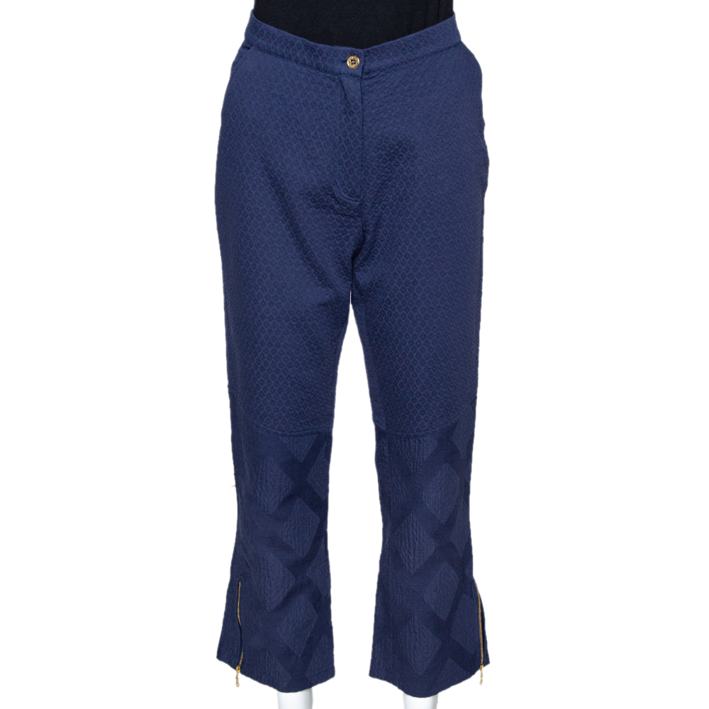 Kenzo Blue Diamond Patterned Cotton Straight Leg Trousers M