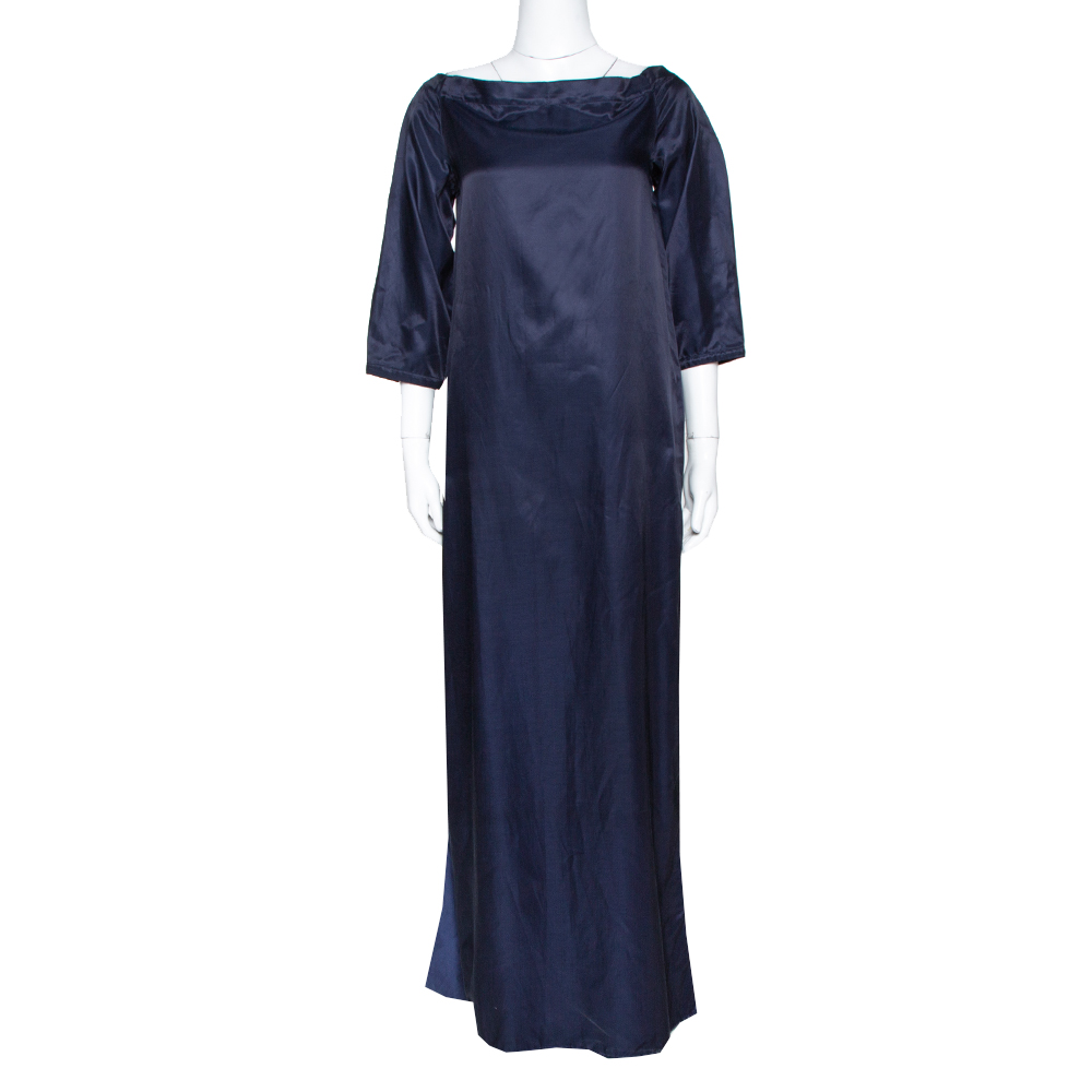 Kenzo Navy Blue Cotton Blend Maxi Dress S Kenzo Navy Blue Cotton Blend Maxi Dress S