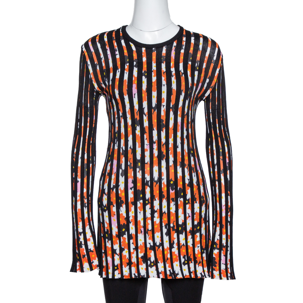 Kenzo Black Jackie Flowers Print Knit Pleated Long Sleeve Top XS Kenzo Black Jackie Flowers Print Knit Pleated Long Sleeve Top XS