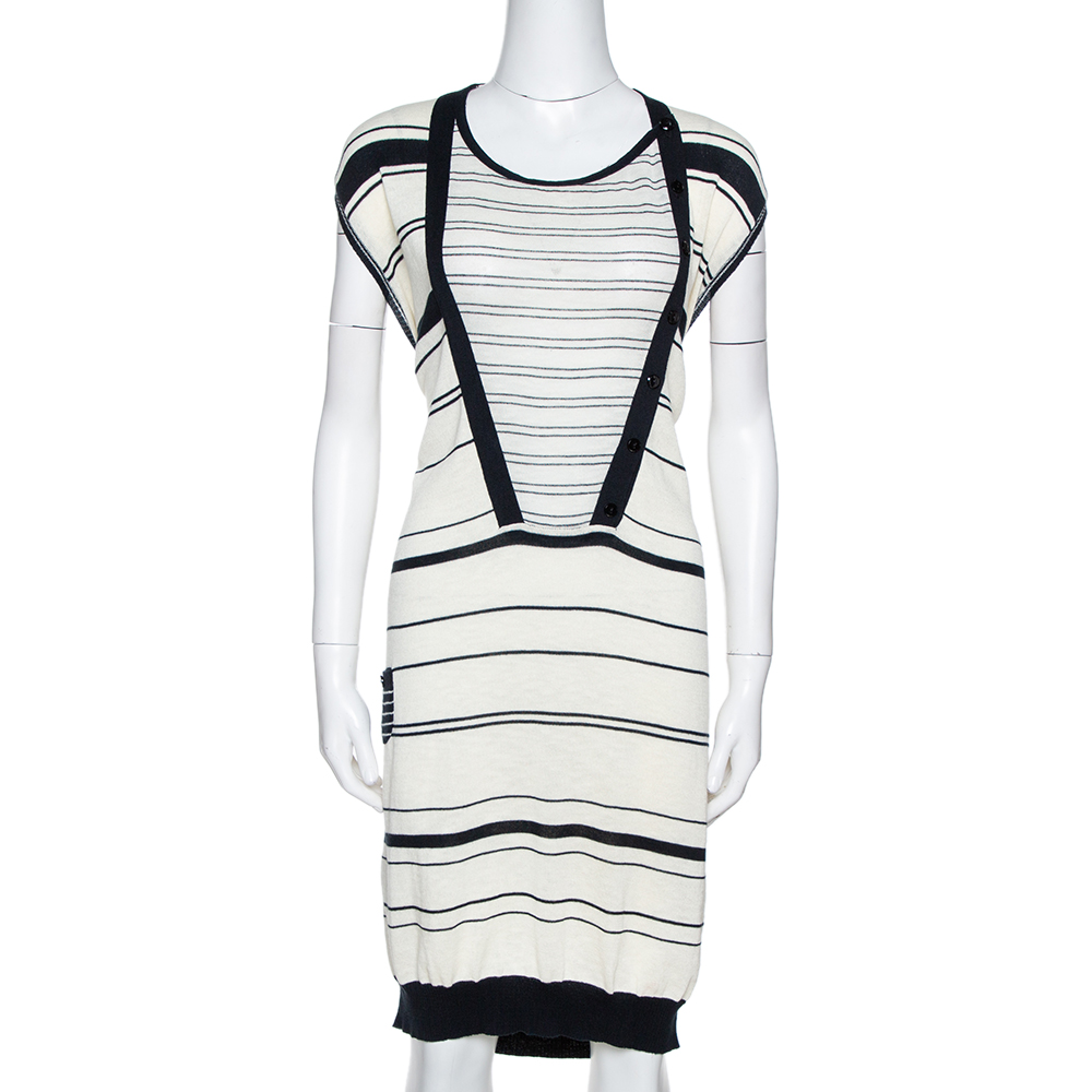 Kenzo Off White & Navy Striped Cotton Knit Sweater Dress L Kenzo Off White & Navy Striped Cotton Knit Sweater Dress L