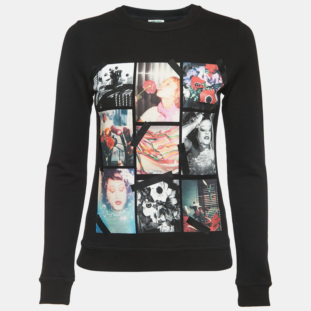 Kenzo Black Graphic Print Cotton Crew Neck Sweatshirt XS