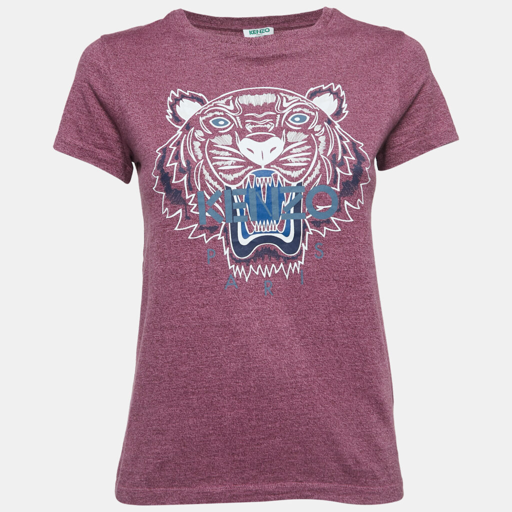 Kenzo Purple Logo Tiger Print Cotton Short Sleeve T-Shirt XS