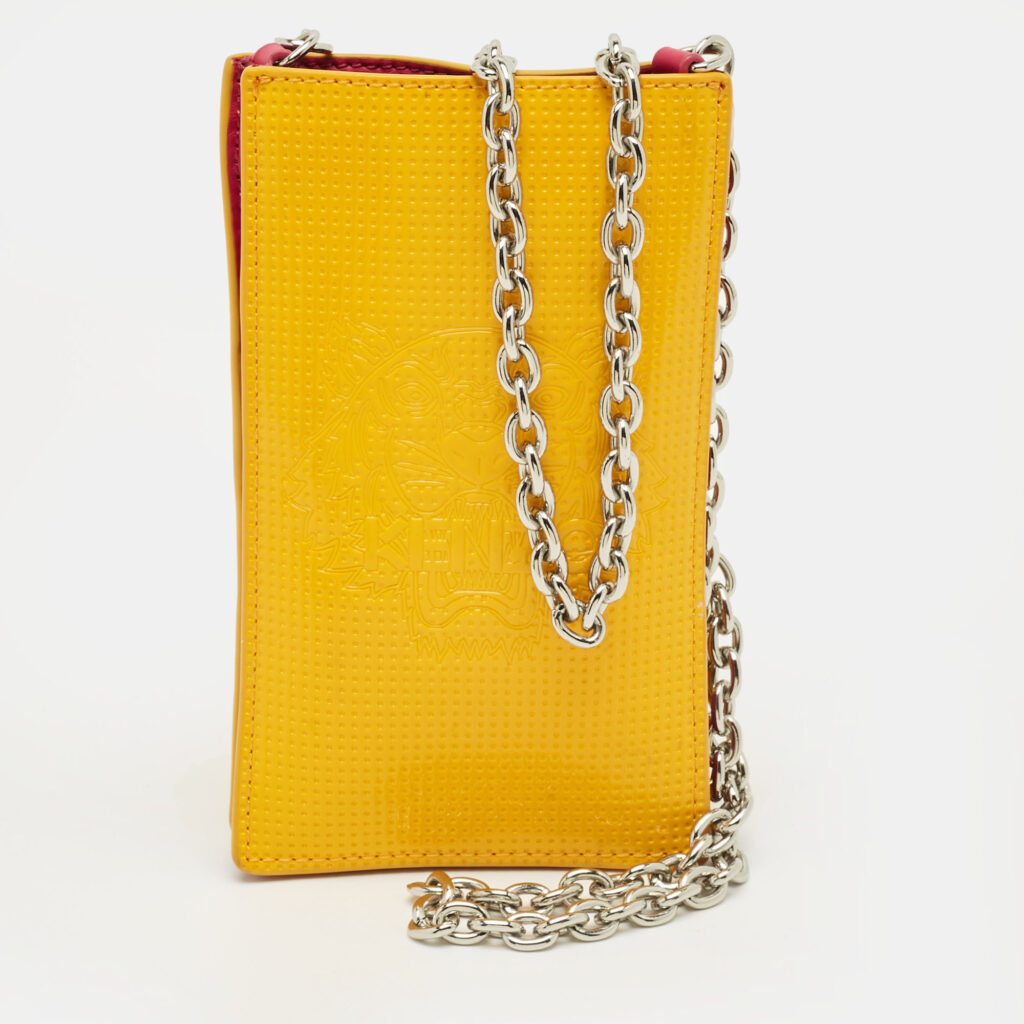 Kenzo Yellow/Pink Tiger Embossed Patent Leather Phone Crossbody Bag Kenzo Yellow/Pink Tiger Embossed Patent Leather Phone Crossbody Bag