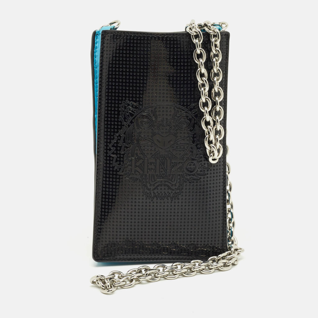 Kenzo Black/Blue Patent and Leather Tiger Embossed Phone Crossbody Bag Kenzo Black/Blue Patent and Leather Tiger Embossed Phone Crossbody Bag