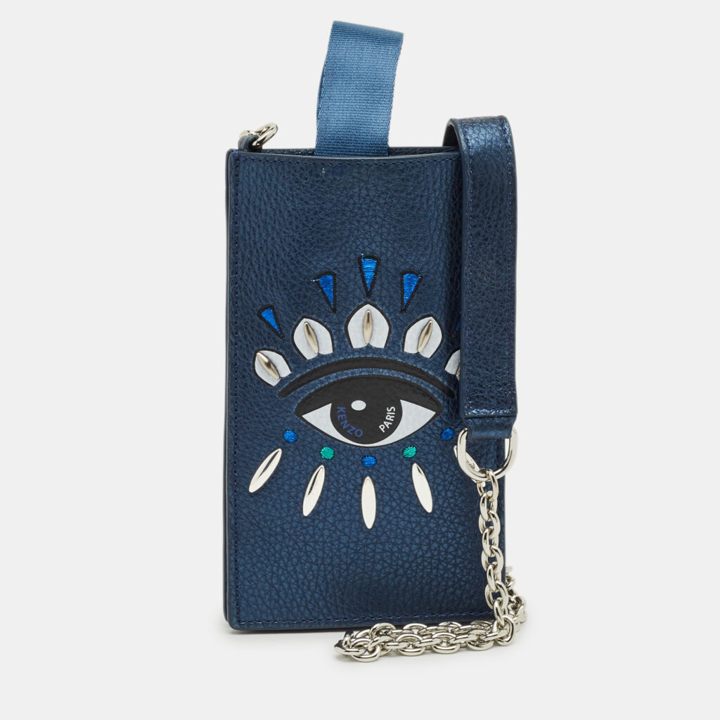 Kenzo Metallic Blue Leather Eye Studded Phone Crossbody Bag Kenzo Metallic Blue Leather Eye Studded Phone Crossbody Bag