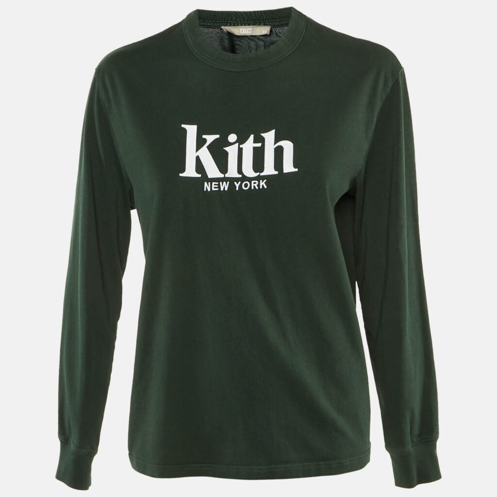 Kith Dark Green Logo Embroidered Cotton Long Sleeve T-Shirt XS