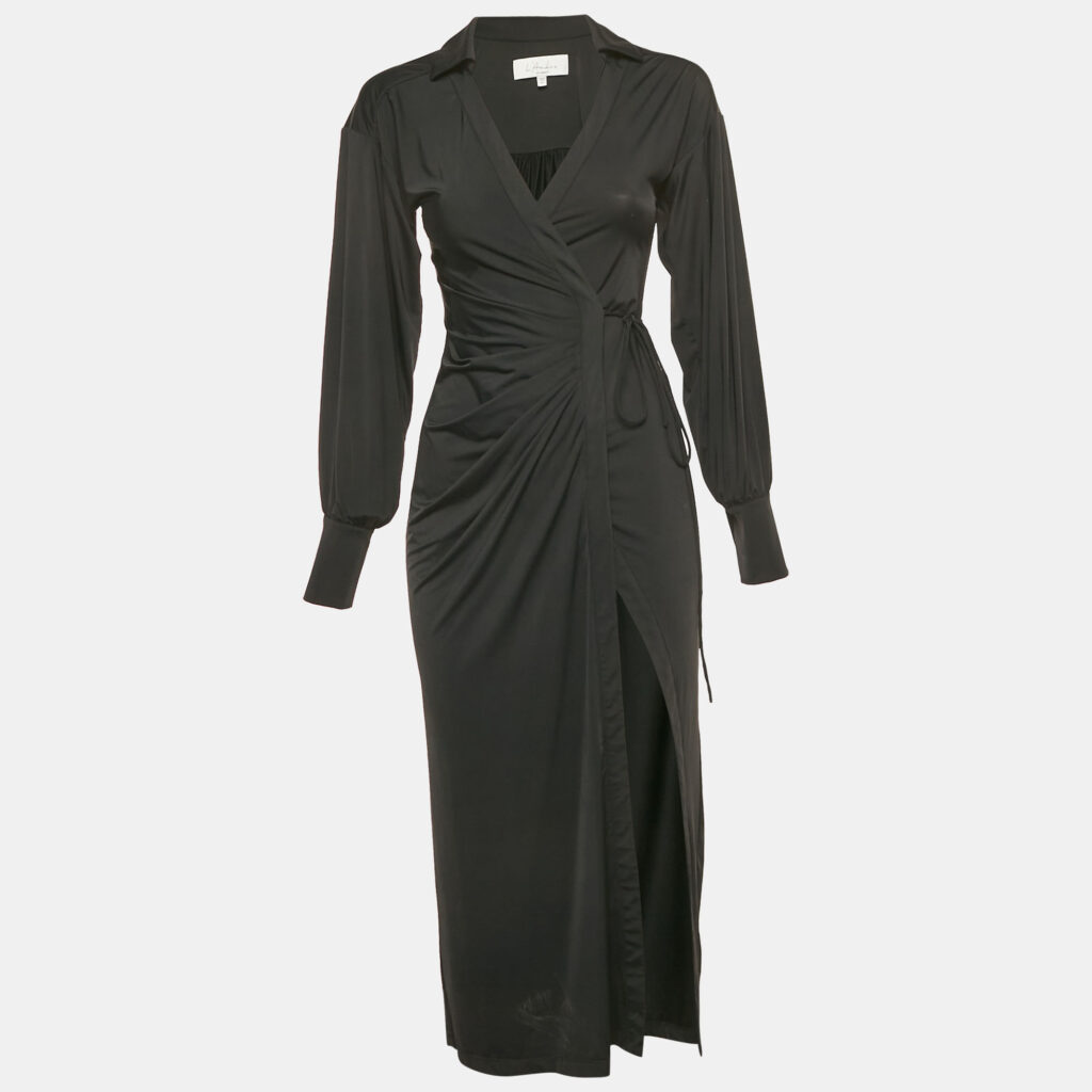 L'Academie Black Jersey Draped Wrap Dress XXS L'Academie Black Jersey Draped Wrap Dress XXS