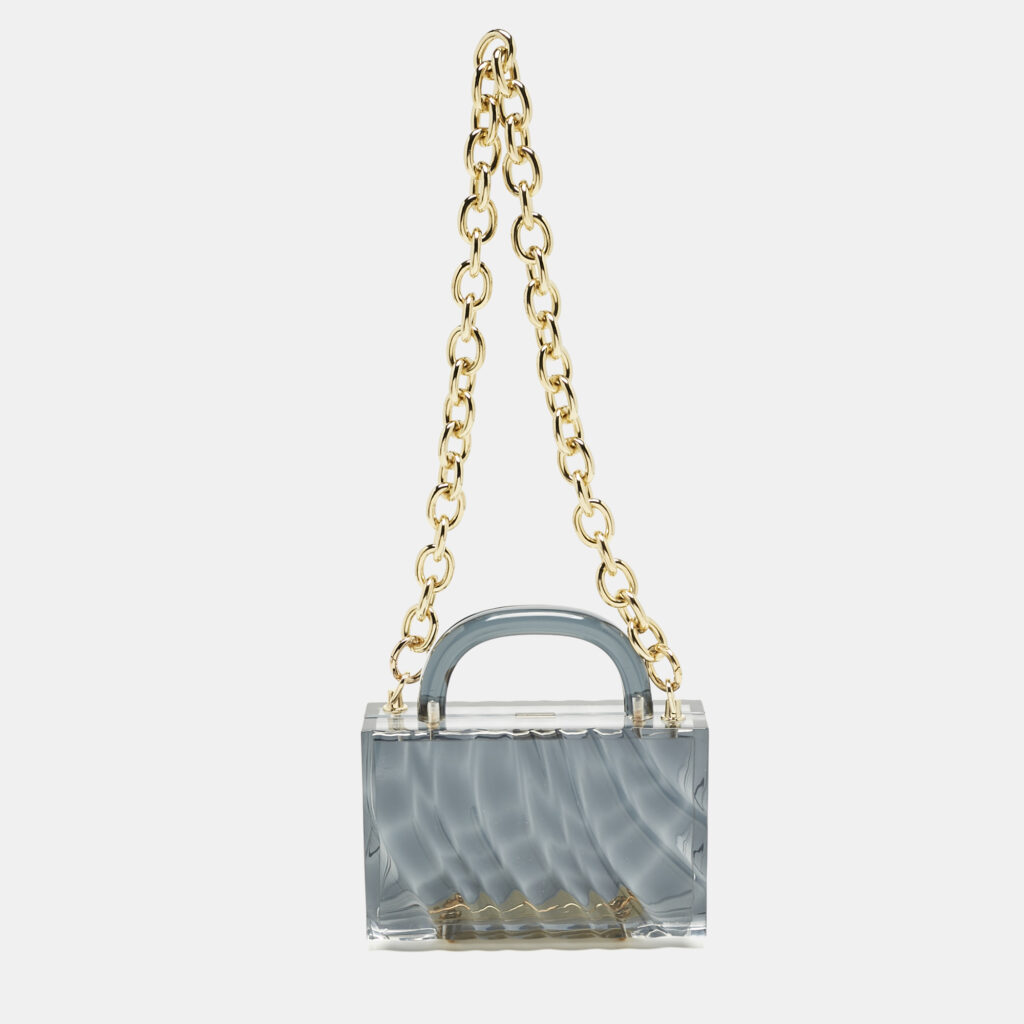 L'Afshar Grey Acrylic Amnis Chain Clutch L'Afshar Grey Acrylic Amnis Chain Clutch