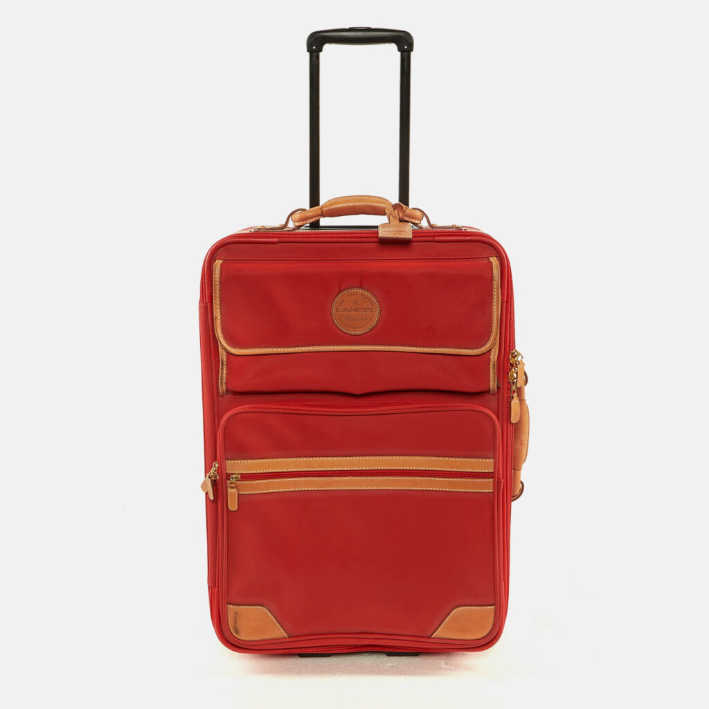 Lancel Red/Tan Canvas and Leather Rolling Suitcase Luggage Lancel Red/Tan Canvas and Leather Rolling Suitcase Luggage
