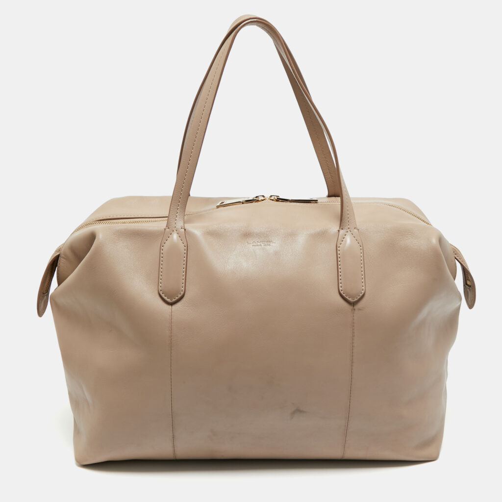 Lancel Beige Leather Boston Weekender Bag Lancel Beige Leather Boston Weekender Bag