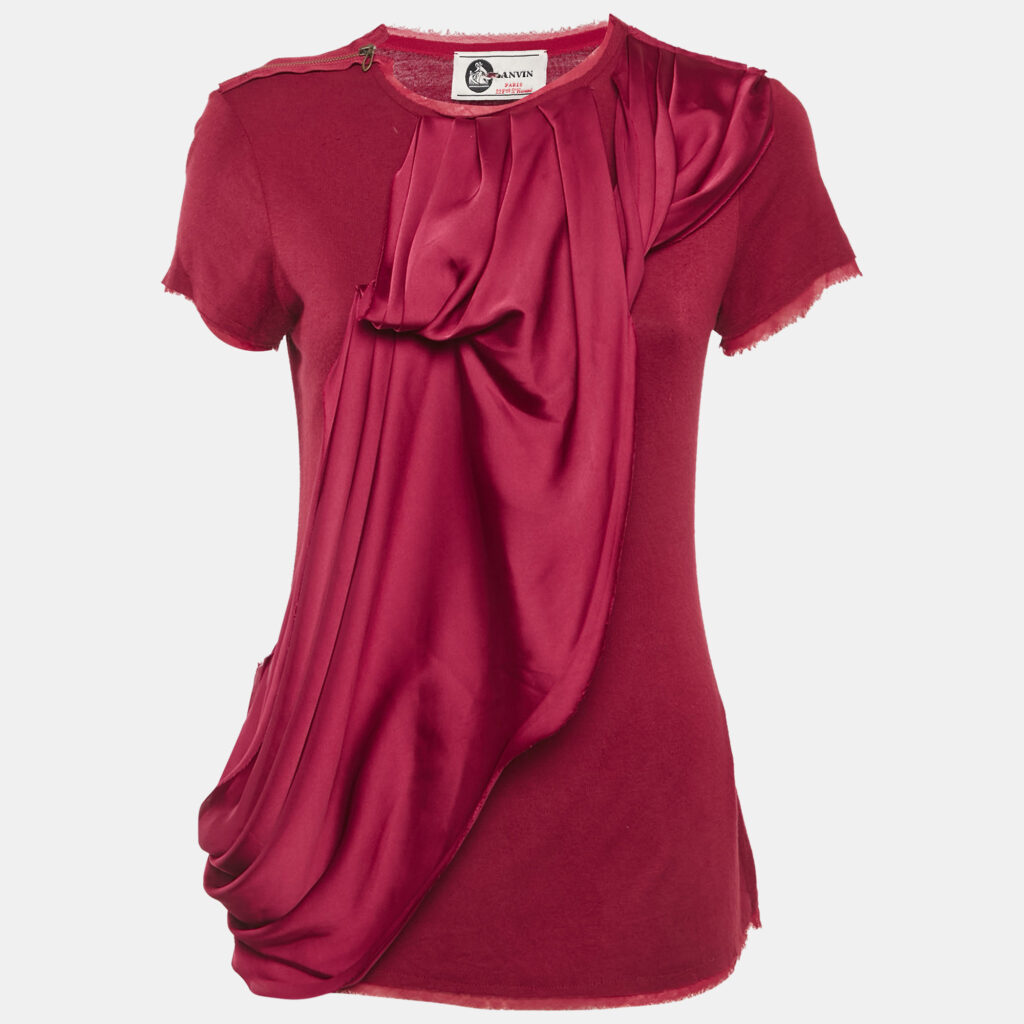 Lanvin Red Jersey Satin Drape Trim Detail Top S Lanvin Red Jersey Satin Drape Trim Detail Top S