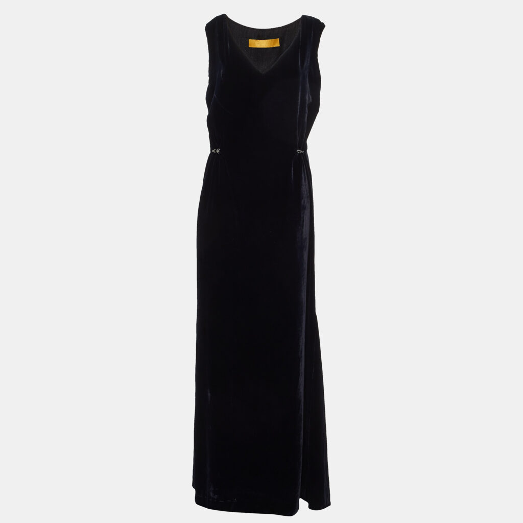 Lanvin Navy Blue Velvet Sleeveless Maxi Dress M