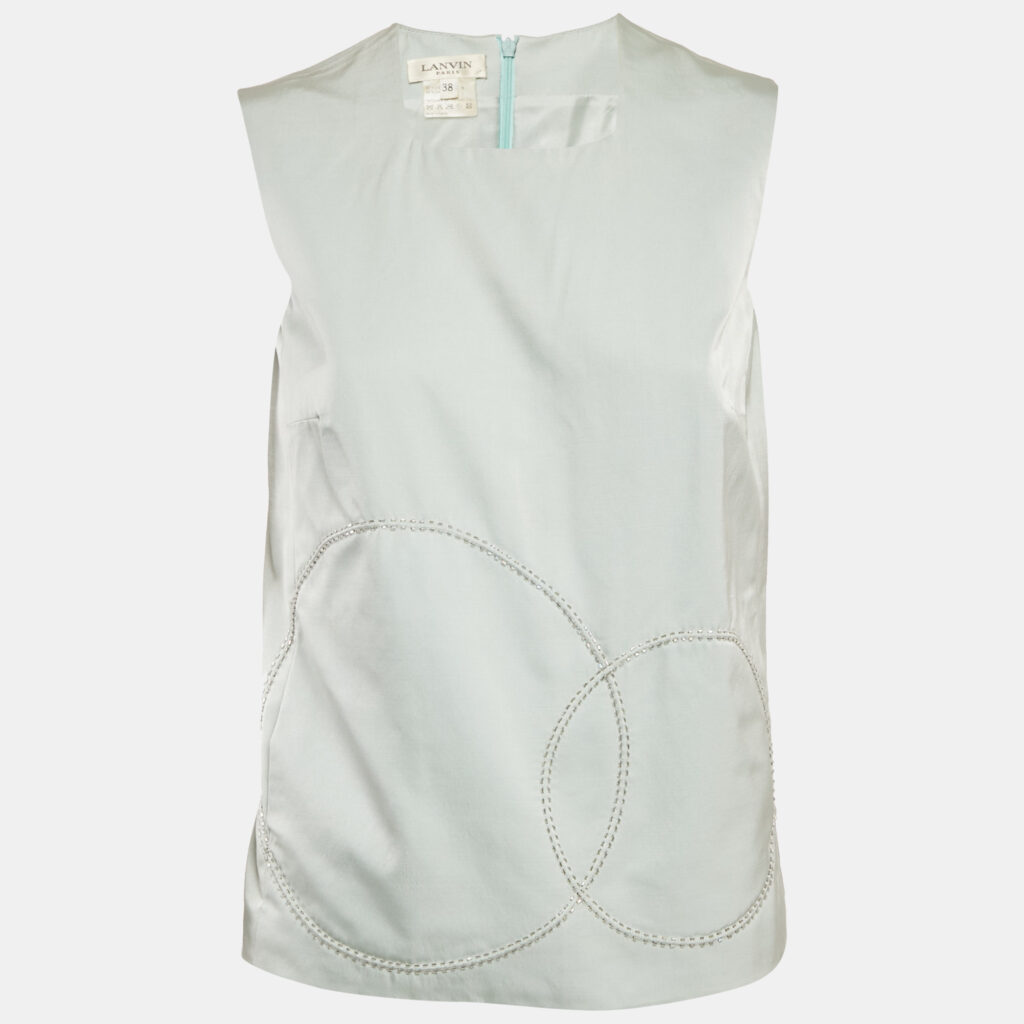 Lanvin Green Embellished Wool Blend Sleeveless Top M
