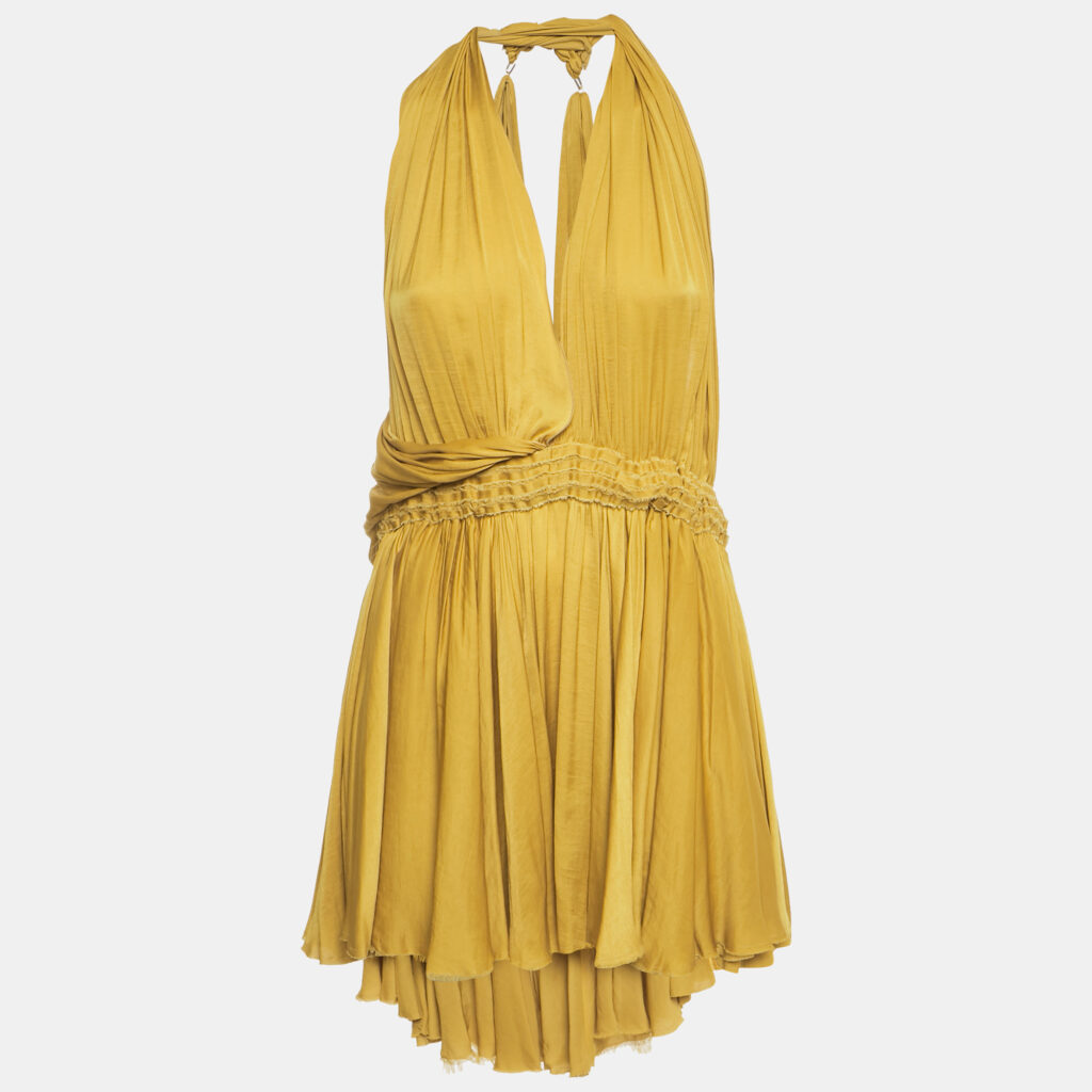 Lanvin Yellow Satin Gathered Mini Dress S
