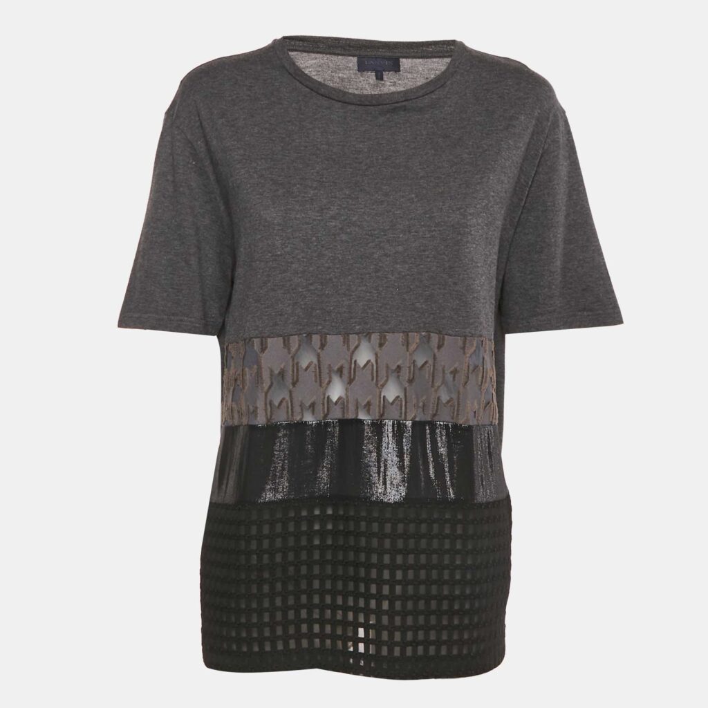 Lanvin Grey Lurex Paneled Jersey T-Shirt L Lanvin Grey Lurex Paneled Jersey T-Shirt L