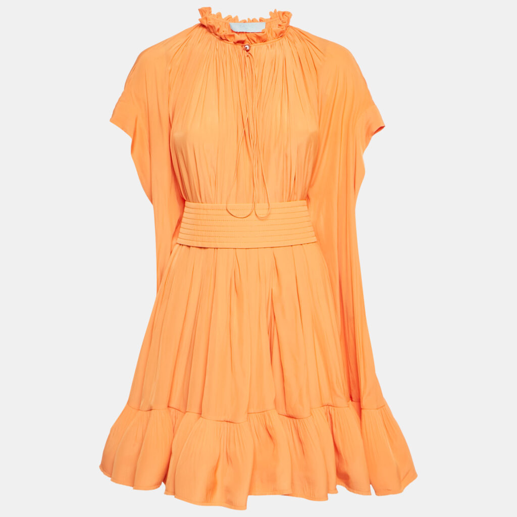 Lanvin Orange Crepe Cape Detail Ruffled Charmeuse Dress L Lanvin Orange Crepe Cape Detail Ruffled Charmeuse Dress L
