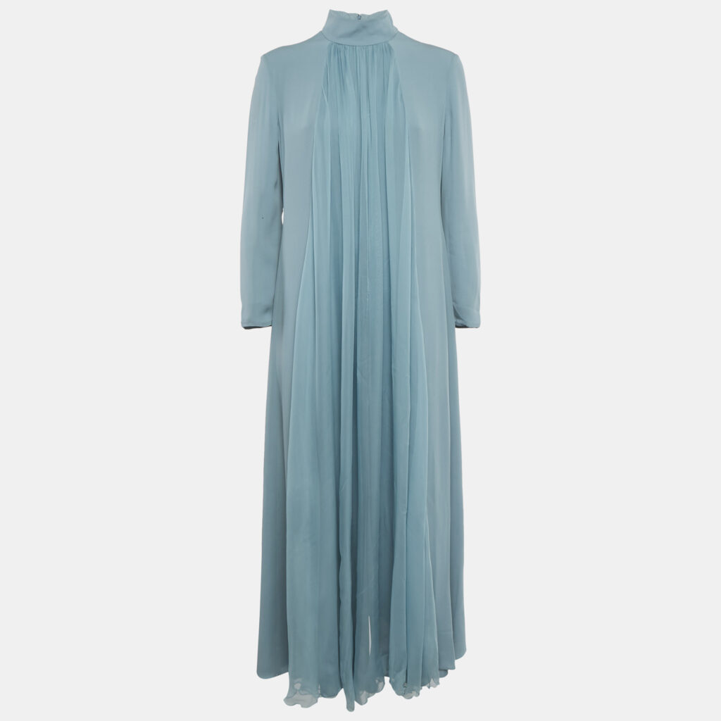 Lanvin Slate Blue Silk Drape Detail Maxi Dress L Lanvin Slate Blue Silk Drape Detail Maxi Dress L