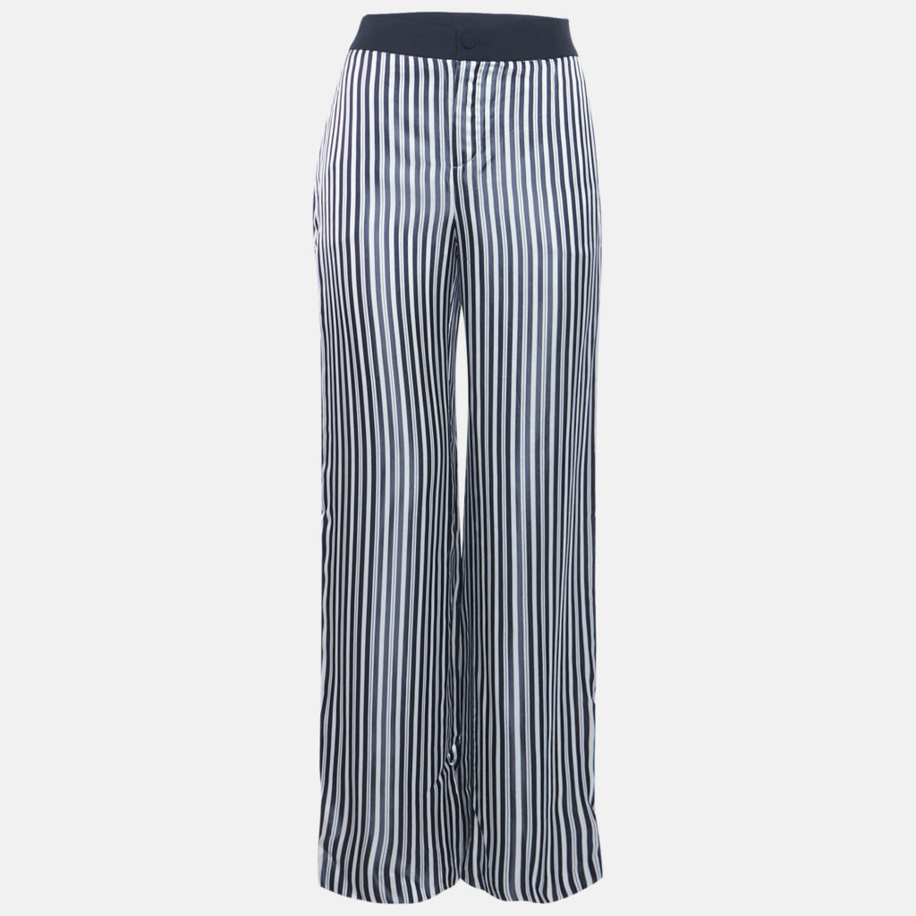 Lanvin White/Navy Blue Striped Satin Trousers S Lanvin White/Navy Blue Striped Satin Trousers S