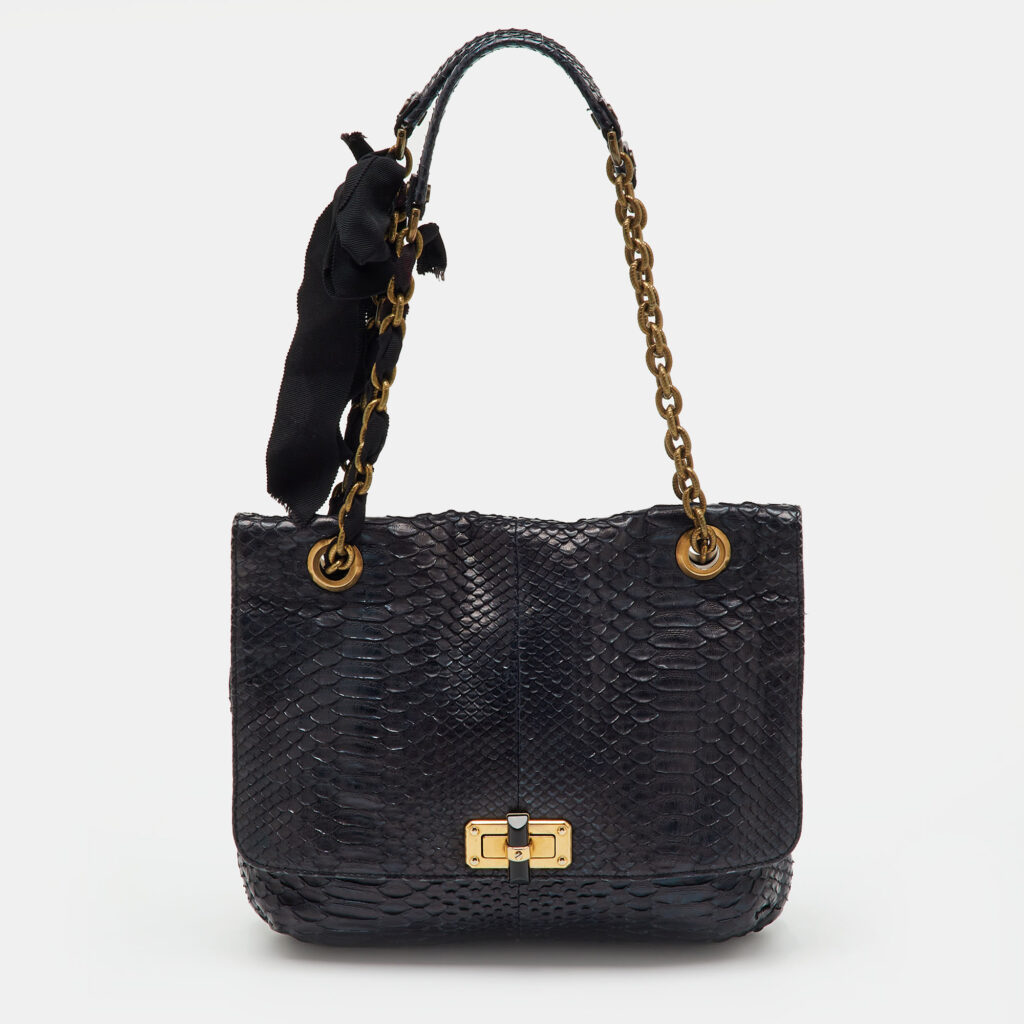 Lanvin Navy Blue Python Happy Flap Shoulder Bag Lanvin Navy Blue Python Happy Flap Shoulder Bag