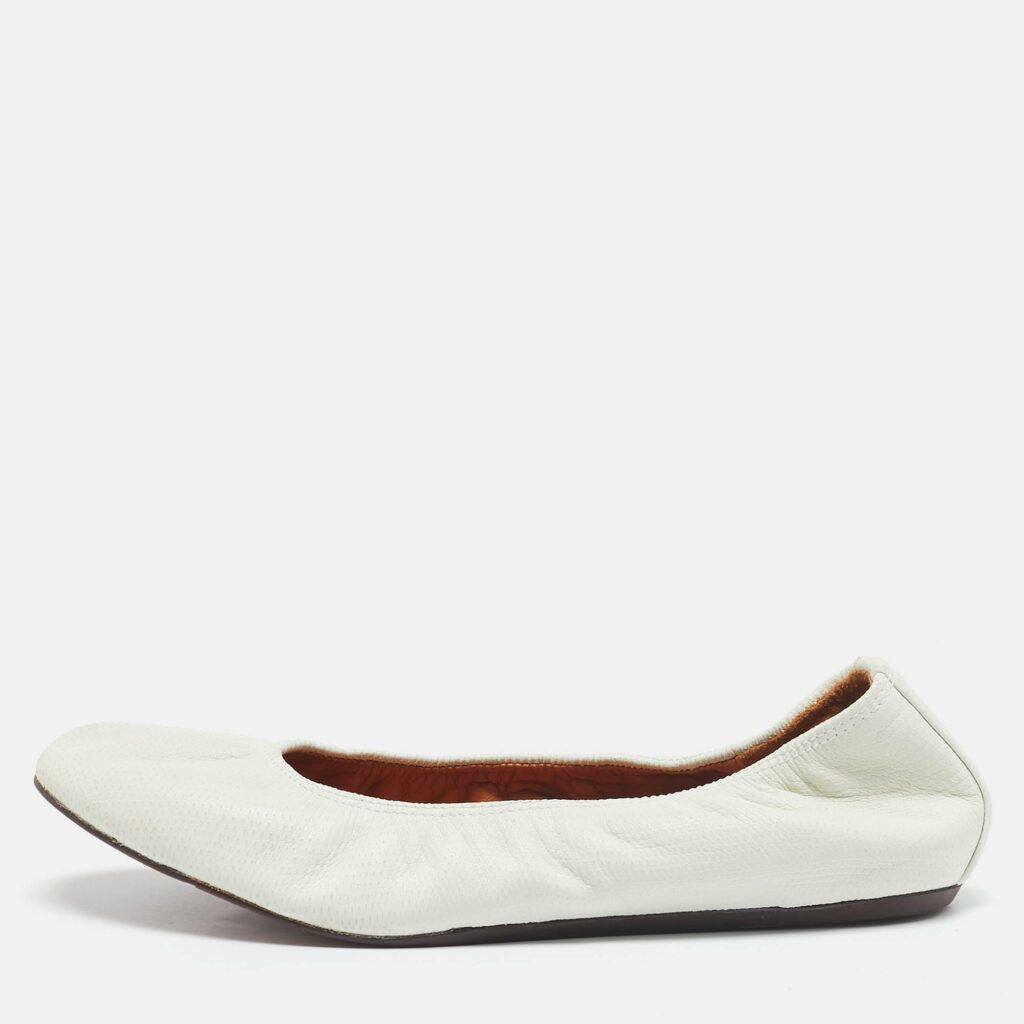 Lanvin White Leather Scrunch Ballet Flats Size 38 Lanvin White Leather Scrunch Ballet Flats Size 38