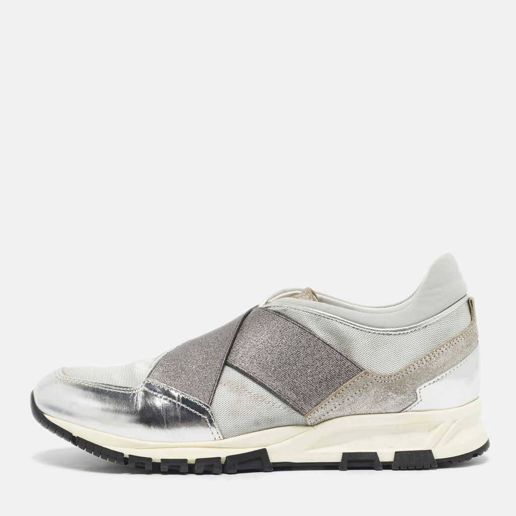 Lanvin Silver Leather and Fabric Cloth Trainer Sneakers Size 38 Lanvin Silver Leather and Fabric Cloth Trainer Sneakers Size 38