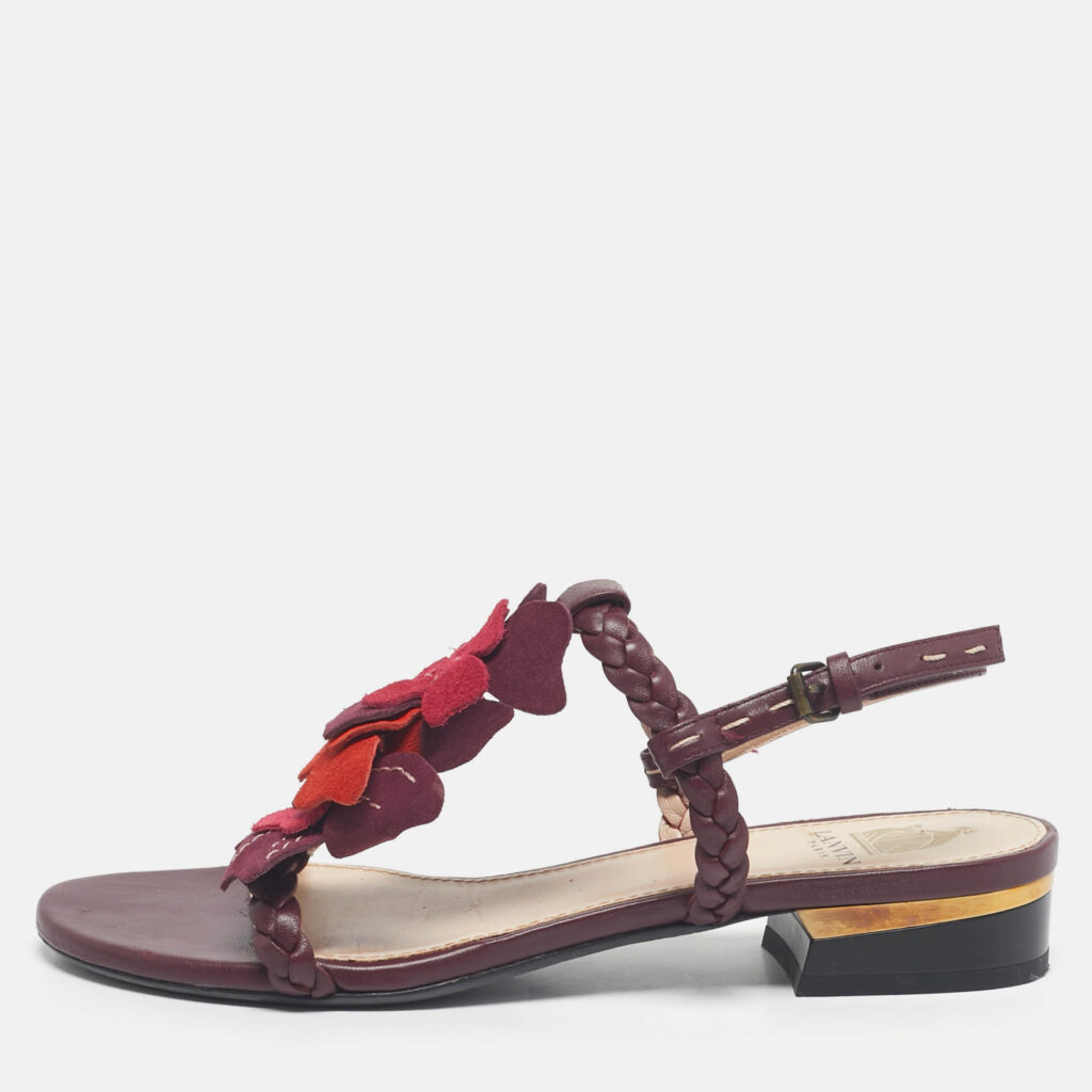 Lanvin Burgundy Leather and Suede Ankle Strap Sandals Size 37 Lanvin Burgundy Leather and Suede Ankle Strap Sandals Size 37