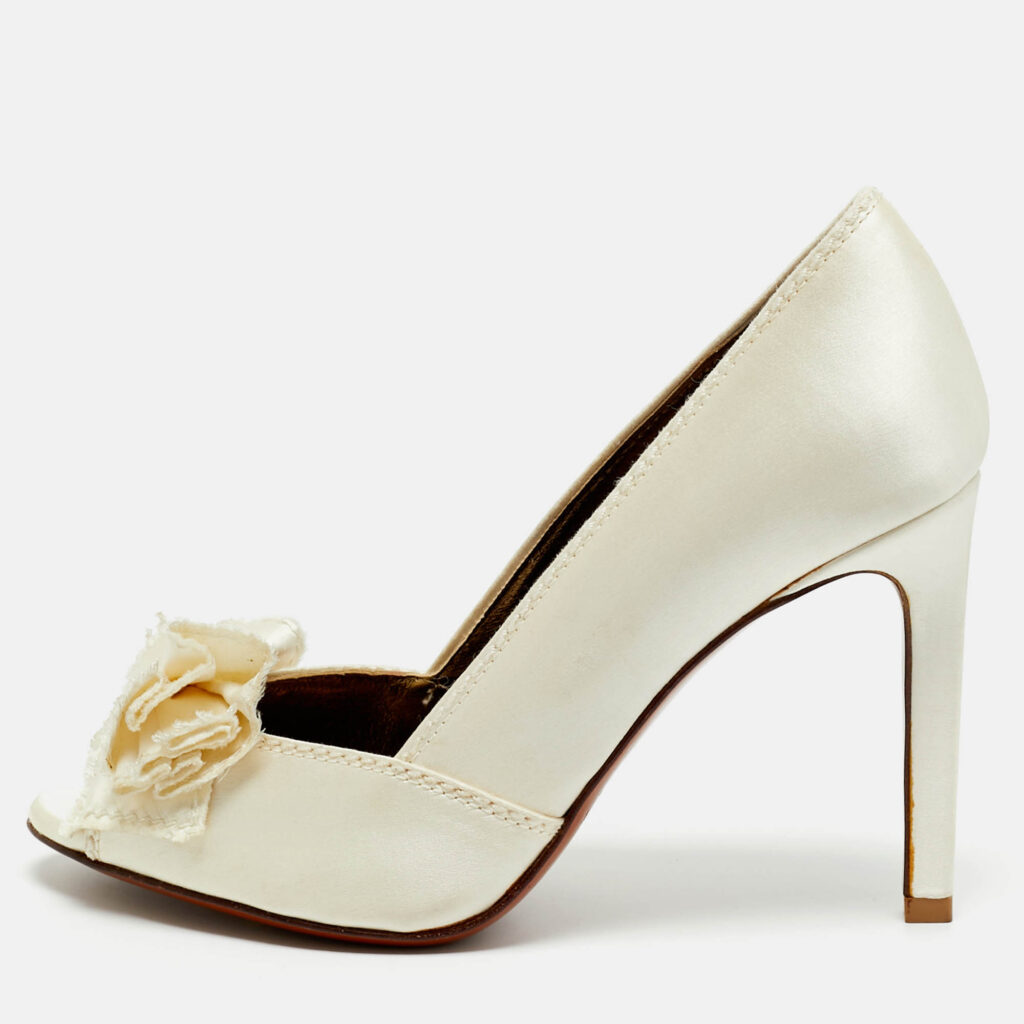 Lanvin White Satin Bow Peep Toe Pumps Size 36.5 Lanvin White Satin Bow Peep Toe Pumps Size 36.5