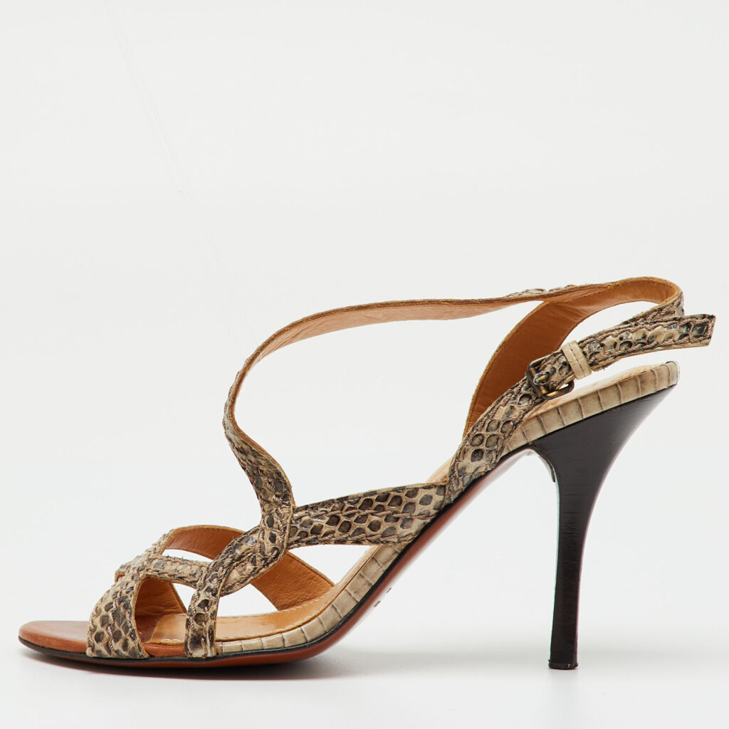 Lanvin Multicolor Python Leather Strappy Slingback Sandals Size 38