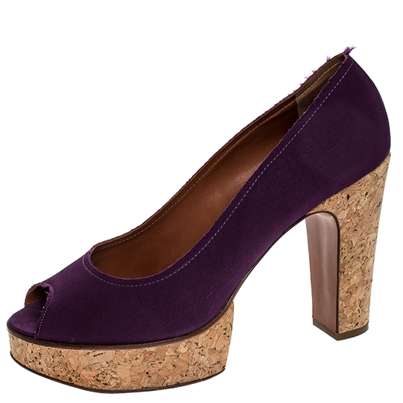 Lanvin Purple Canvas Peep Toe Platform Pumps Size 41 Lanvin Purple Canvas Peep Toe Platform Pumps Size 41