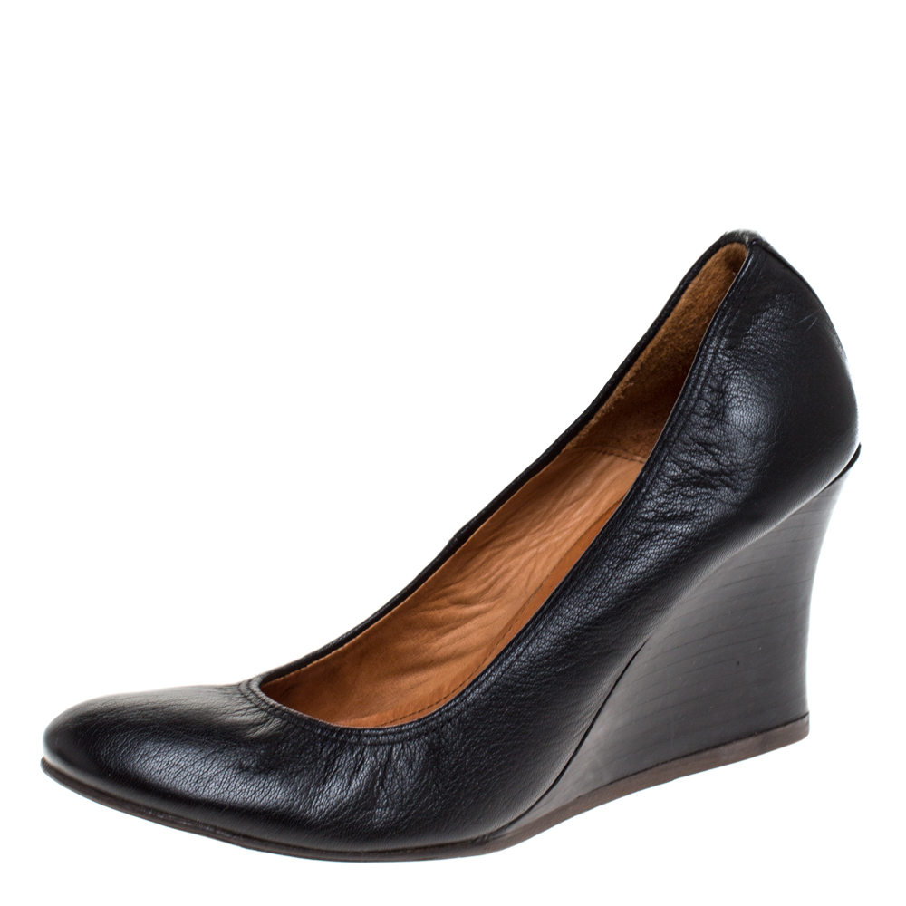 Lanvin Black Leather Scrunch Wedge Pumps Size 37 Lanvin Black Leather Scrunch Wedge Pumps Size 37