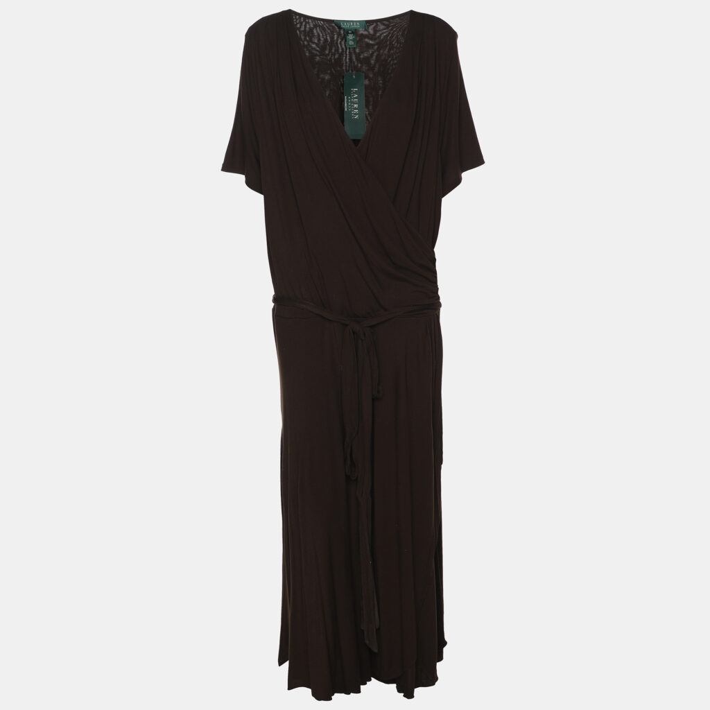 Lauren Ralph Lauren Choco Brown Jersey Belted Midi Dress XXXL Lauren Ralph Lauren Choco Brown Jersey Belted Midi Dress XXXL