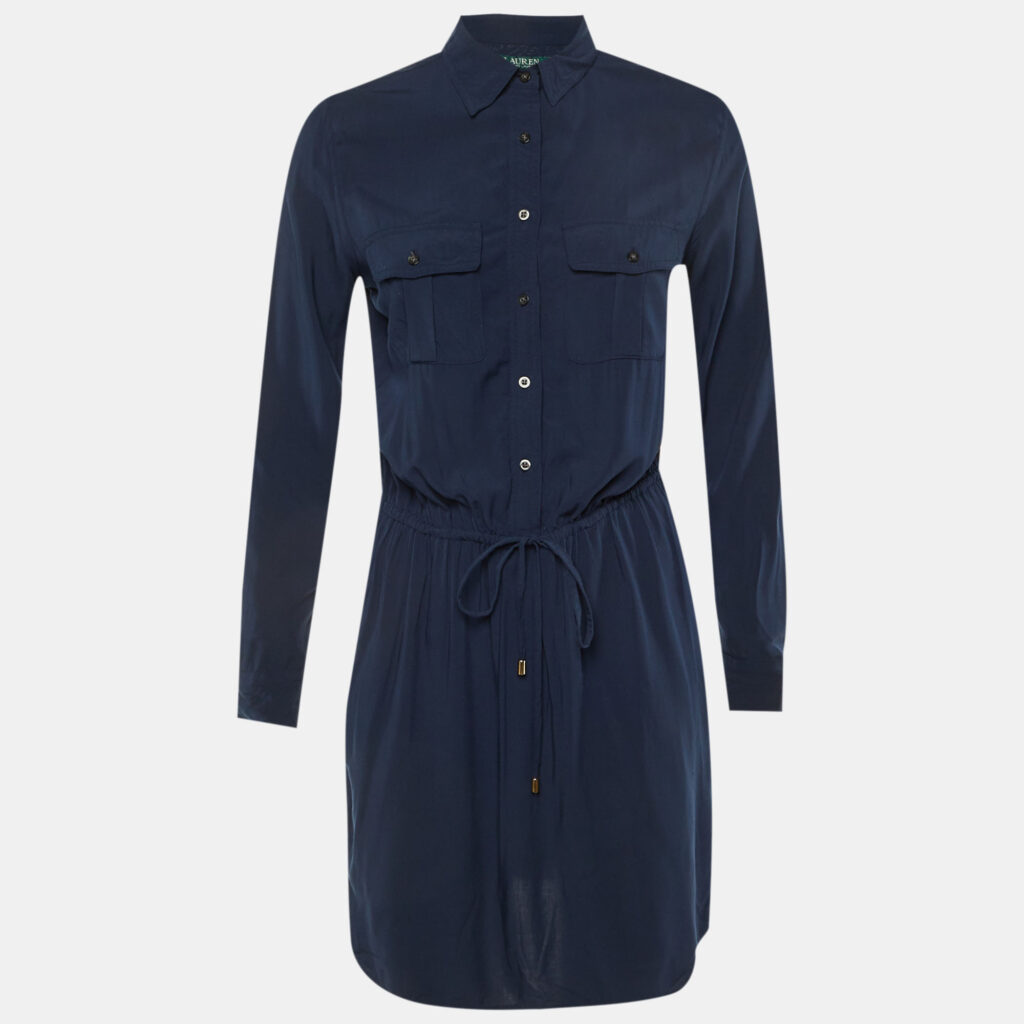 luxury-women-lauren-ralph-lauren-used-clothes-p1227782-007-1.jpg Lauren Ralph Lauren Navy Blue Poplin Knee Length Dress S