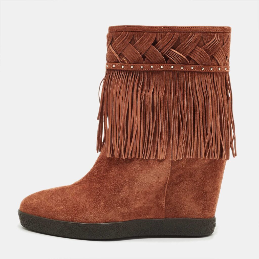 Le Silla Brown Suede Fringe Wedge Ankle Length Boots Size 36 Le Silla Brown Suede Fringe Wedge Ankle Length Boots Size 36