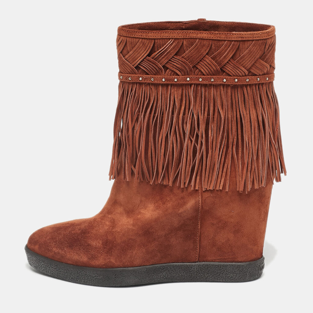 Le Silla Brown Suede Fringe Wedge Ankle Boots Size 37.5 Le Silla Brown Suede Fringe Wedge Ankle Boots Size 37.5
